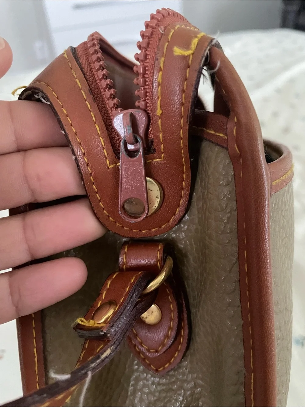 Dooney & Bourke Pebbled Leather Crossbody in Green with Brown Trim